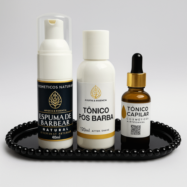 Kit para barba artesanal 100% natural Espuma de Barbear, Tônico pós barba e tônico capilar e barba